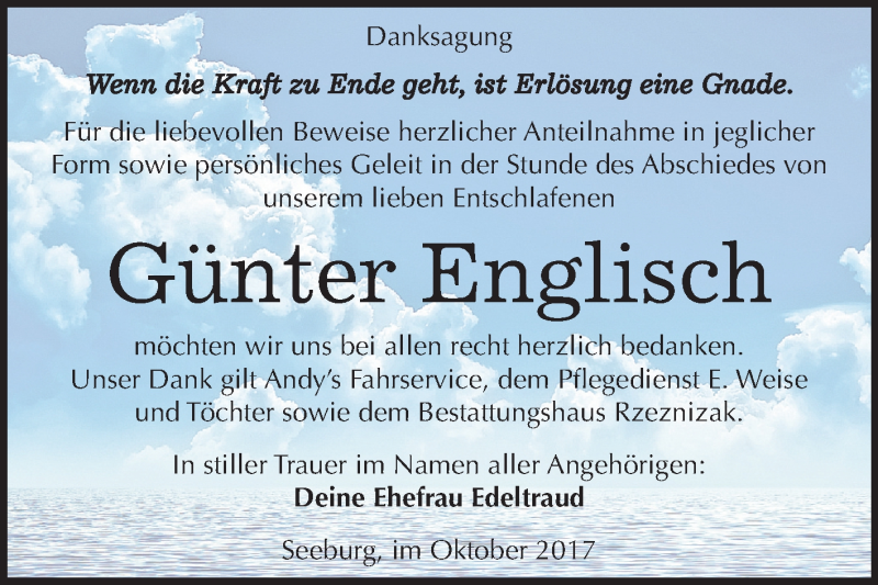 Traueranzeigen von Günter Englisch www.abschiednehmen.de