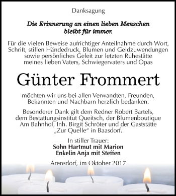 Traueranzeige von Günter Frommert von WVG - Wochenspiegel Dessau / Köthen