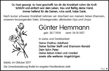 Traueranzeige von Günter Hemmann von Mitteldeutsche Zeitung Zeitz