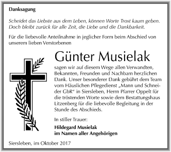 Traueranzeige von Günter Musielak von Mitteldeutsche Zeitung