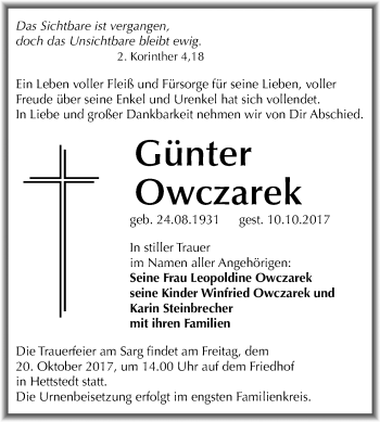 Traueranzeige von Günter Owczarek von Mitteldeutsche Zeitung