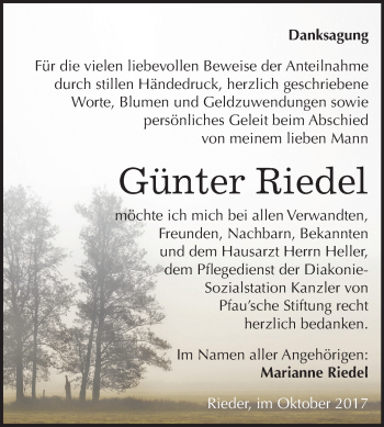Traueranzeige von Günter Riedel von Mitteldeutsche Zeitung
