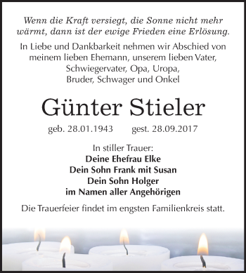 Traueranzeige von Günter Stieler von Mitteldeutsche Zeitung Bitterfeld