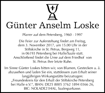 Traueranzeige von Günter Anselm Loske von Mitteldeutsche Zeitung Halle/Saalkreis