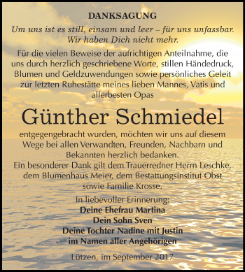 Traueranzeige von Günther Schmiedel von Super Sonntag Merseburg