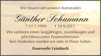 Traueranzeige von Günther Schumann von WVG - Wochenspiegel Merseburg