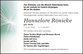 Traueranzeige von Hannelore Rönicke von WVG - Wochenspiegel Bitterfeld