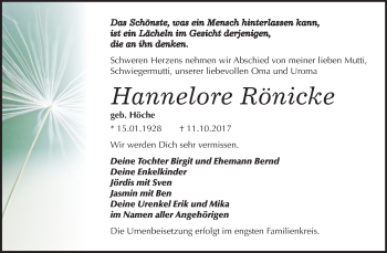 Traueranzeige von Hannelore Rönicke von Mitteldeutsche Zeitung Bitterfeld