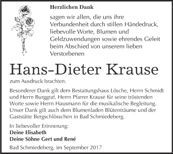 Traueranzeige von Hans-Dieter Krause von WVG - Wochenspiegel Wittenberg