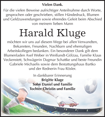 Traueranzeige von Harald Kluge von Mitteldeutsche Zeitung Köthen