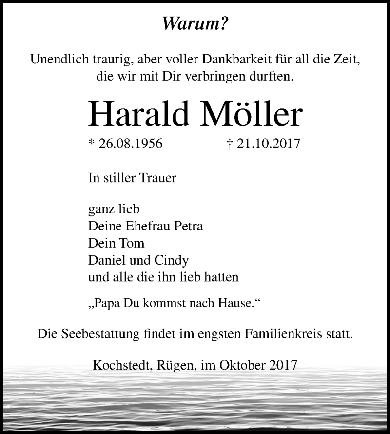  Traueranzeige für Harald Möller vom 28.10.2017 aus Mitteldeutsche Zeitung Dessau-Roßlau