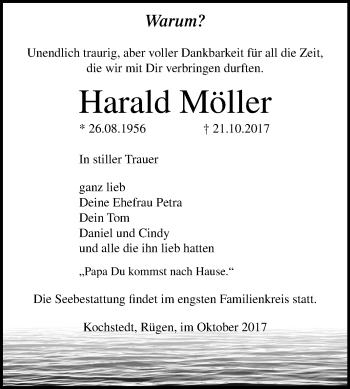 Traueranzeige von Harald Möller von Mitteldeutsche Zeitung Dessau-Roßlau