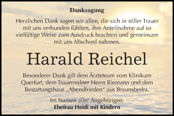 Traueranzeige von Harald Reichel von WVG - Wochenspiegel Merseburg