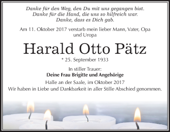 Traueranzeige von Harald Otto Pätz von Mitteldeutsche Zeitung Halle/Saalkreis
