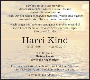 Traueranzeige von Harri Kind von Mitteldeutsche Zeitung