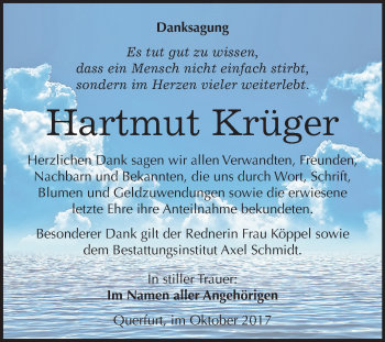 Traueranzeige von Hartmut Krüger von Mitteldeutsche Zeitung