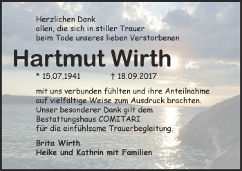 Traueranzeige von Hartmut Wirth von Super Sonntag Zeitz