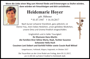 Traueranzeige von Heidemarie Hoyer von Super Sonntag SGH Mansf. Land