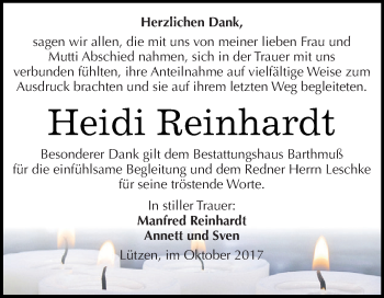 Traueranzeige von Heidi Reinhardt von WVG - Wochenspiegel NMB / WSF / ZTZ