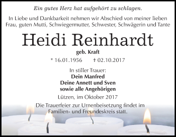 Traueranzeige von Heidi Reinhardt von Mitteldeutsche Zeitung Weißenfels