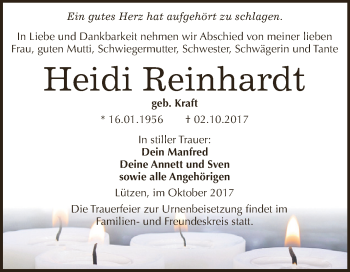 Traueranzeige von Heidi Reinhardt von WVG - Wochenspiegel NMB / WSF / ZTZ