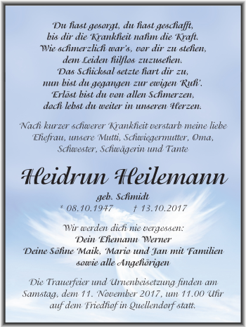 Traueranzeige von Heidrun Heilemann von Mitteldeutsche Zeitung Köthen