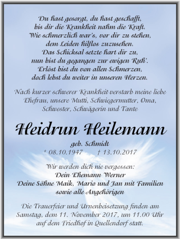 Traueranzeige von Heidrun Heilemann von WVG - Wochenspiegel Dessau / Köthen