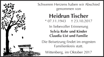 Traueranzeige von Heidrun Tischer von Super Sonntag Wittenberg