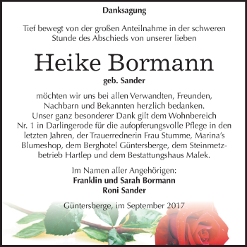 Traueranzeige von Heike Bormann von Mitteldeutsche Zeitung