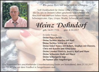 Traueranzeige von Heinz Dohndorf von Mitteldeutsche Zeitung