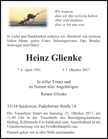 Traueranzeige von Heinz Glienke von Mitteldeutsche Zeitung Bitterfeld
