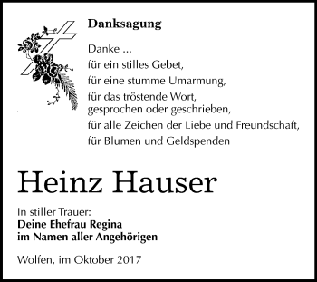 Traueranzeige von Heinz Hauser von Mitteldeutsche Zeitung Bitterfeld