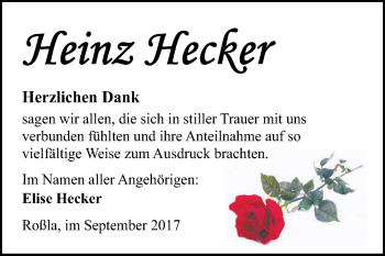 Traueranzeige von Heinz Hecker von WVG - Wochenspiegel SGH