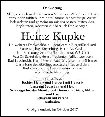 Traueranzeige von Heinz Kupke von Mitteldeutsche Zeitung