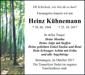 Traueranzeige von Heinz Kühnemann von Mitteldeutsche Zeitung
