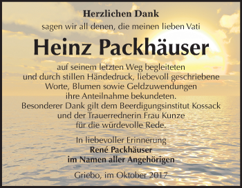 Traueranzeige von Heinz Packhäuser von Mitteldeutsche Zeitung