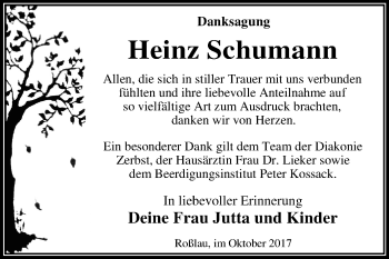 Traueranzeige von Heinz Schumann von Mitteldeutsche Zeitung Dessau-Roßlau