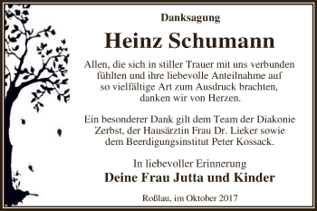Traueranzeige von Heinz Schumann von WVG - Wochenspiegel Dessau / Köthen