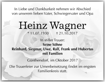 Traueranzeige von Heinz Wagner von Mitteldeutsche Zeitung Merseburg/Querfurt