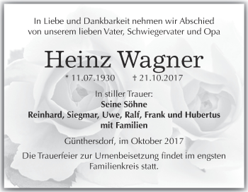Traueranzeige von Heinz Wagner von Super Sonntag Merseburg