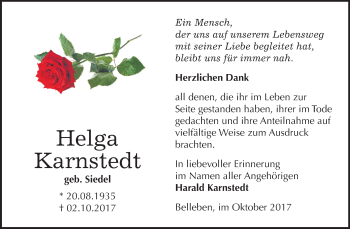 Traueranzeige von Helga Karnstedt von Mitteldeutsche Zeitung