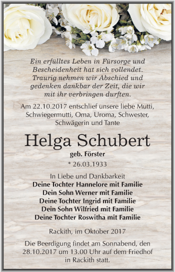 Traueranzeige von Helga Schubert von Mitteldeutsche Zeitung
