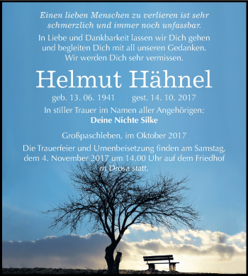 Traueranzeige von Helmut Hähnel von Mitteldeutsche Zeitung Köthen