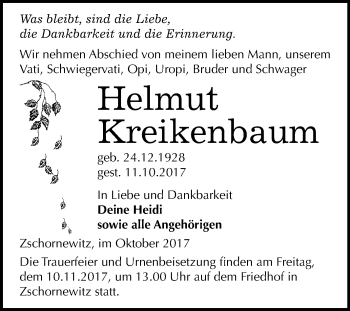 Traueranzeige von Helmut Kreikenbaum von Mitteldeutsche Zeitung