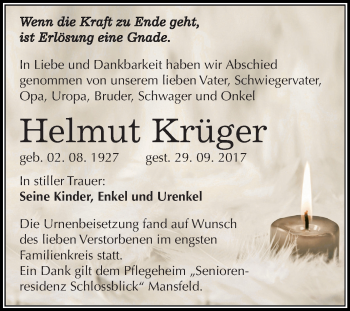 Traueranzeige von Helmut Krüger von Mitteldeutsche Zeitung