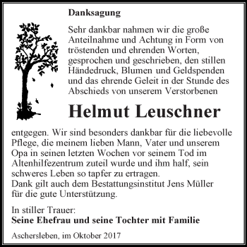 Traueranzeige von Helmut Leuschner von Super Sonntag Aschersleben