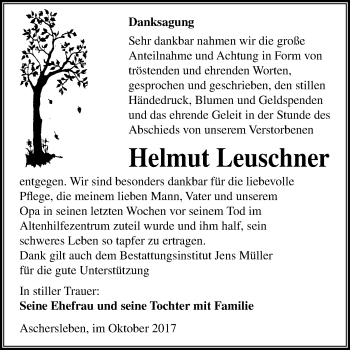 Traueranzeige von Helmut Leuschner von Mitteldeutsche Zeitung Aschersleben
