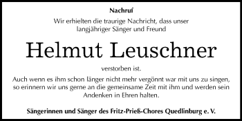 Traueranzeige von Helmut Leuschner von Mitteldeutsche Zeitung Quedlinburg