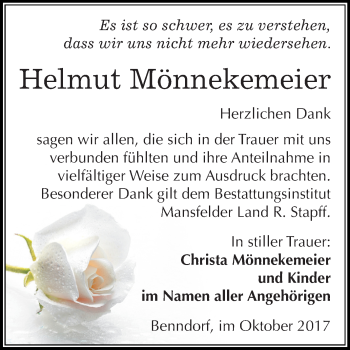 Traueranzeige von Helmut Mönnekemeier von Mitteldeutsche Zeitung