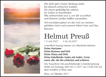 Traueranzeige von Helmut Preuß von Mitteldeutsche Zeitung Bitterfeld